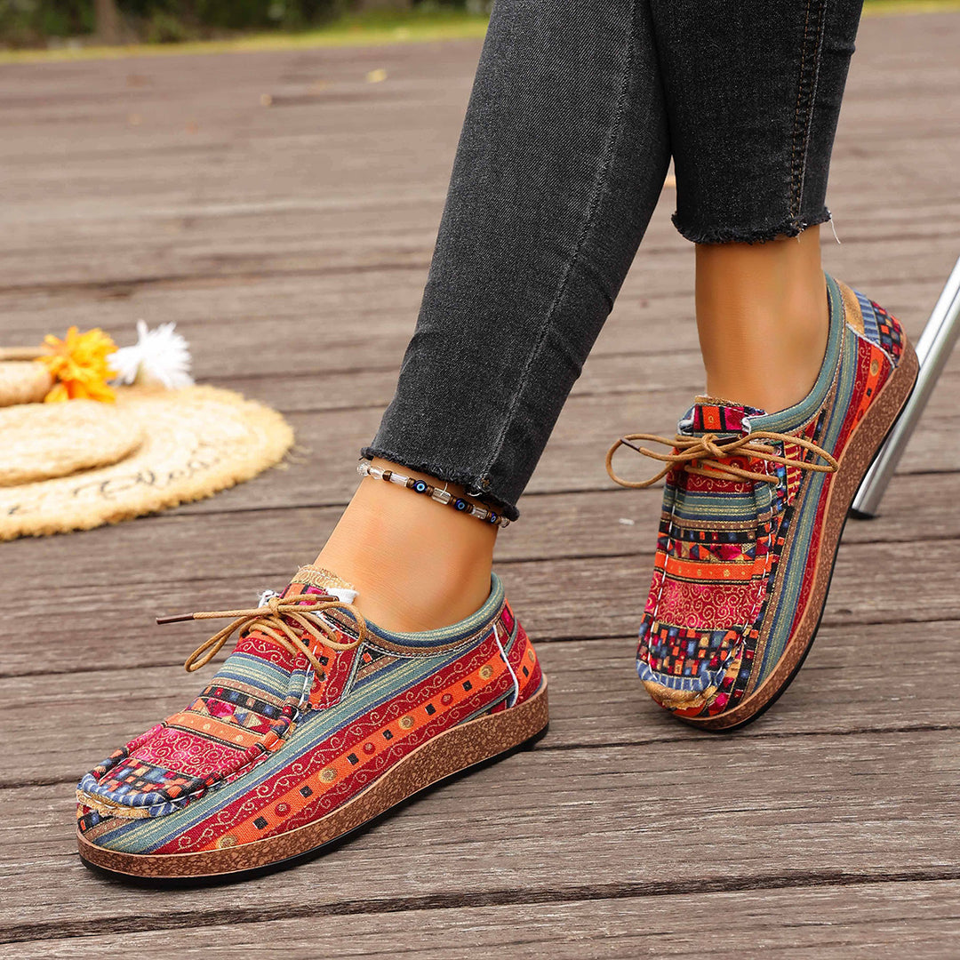 Damen bunte gemusterte Canvas-Schnürschuhe mit leichter Plateau-Sohle Drune