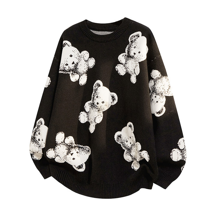 Damen Oversized Kuschelpullover mit Bärenmotiv
