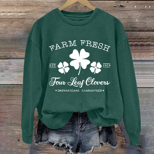 Damen Freizeit-Sweatshirt mit vintage-inspiriertem Klee-Motiv und gemütlicher Passform Drune