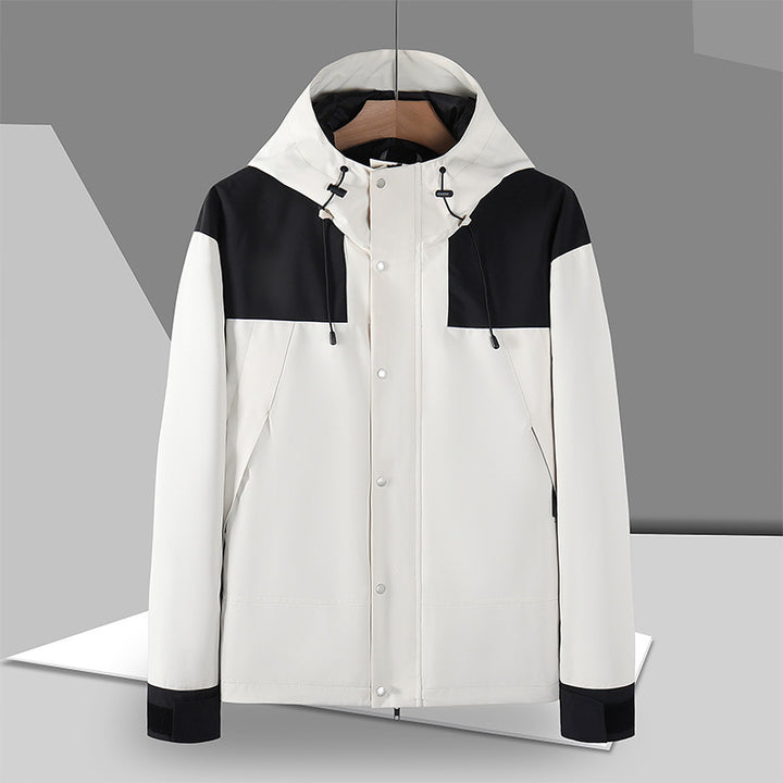 Herren Minimalistische Softshell-Kapuzenjacke mit verdeckter Druckknopfleiste Drune