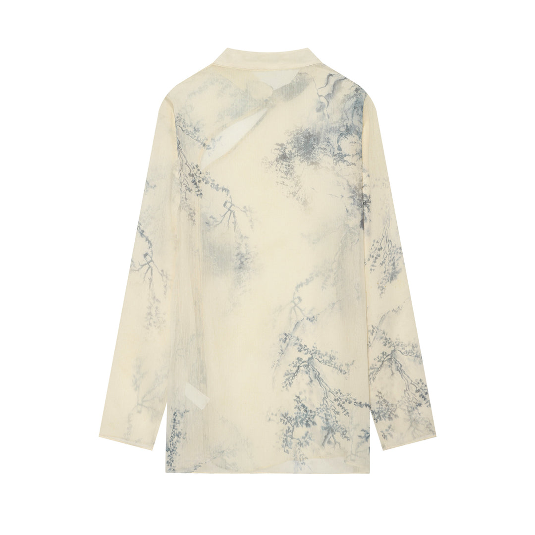 Damen Seidenbluse im Kimono‑Stil mit Mandarinkragen und dekorativer Knotenknopfleiste Drune