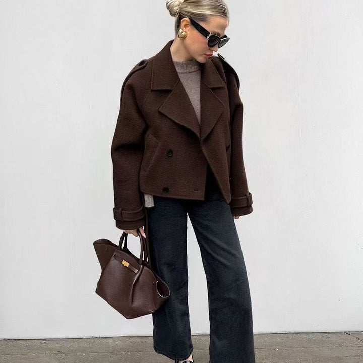 Damen modische cropped Jacke mit breitem Kragen und tailliertem Schnitt Drune