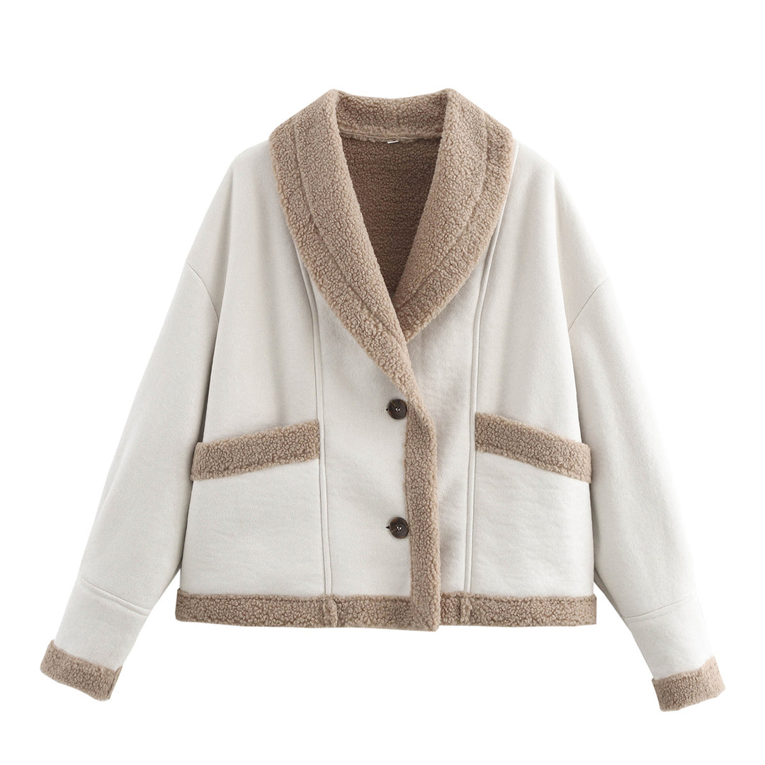 Damen nan boxy Kurzjacke im Aviator Look mit großem Schalkragen und Teddyfutter Drune