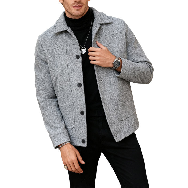 Herren nan moderner Trucker-Overshirt aus Velourslederimitat mit Ziernähten und aufgesetzten Taschen Drune