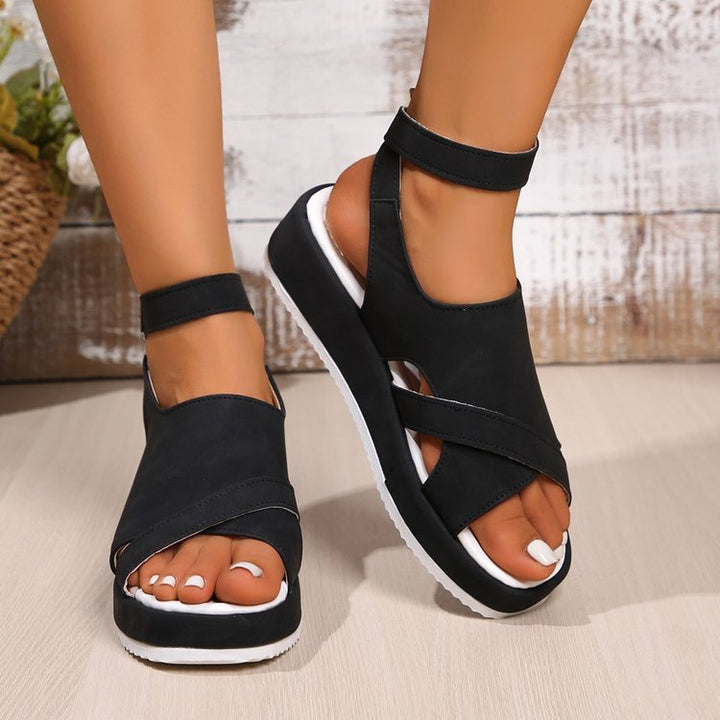 Damen Komfortable Wedge-Sandaletten mit doppeltem Riemendesign Drune