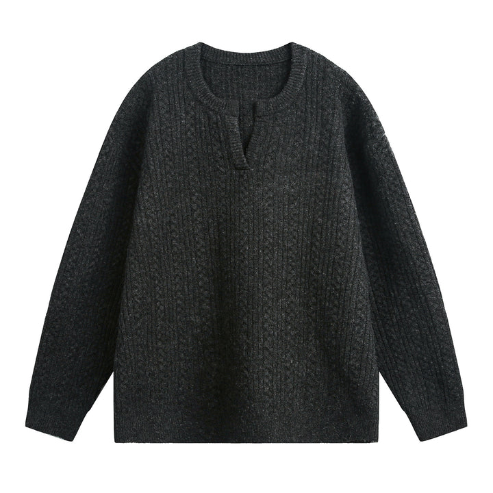 Unisex Relaxed-Fit Strickpullover mit Rundhalsausschnitt und V‑Schlitz Drune