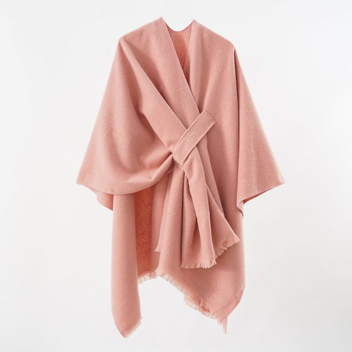 Damen Strickponcho mit geometrischem Blockmuster und Fransen Drune