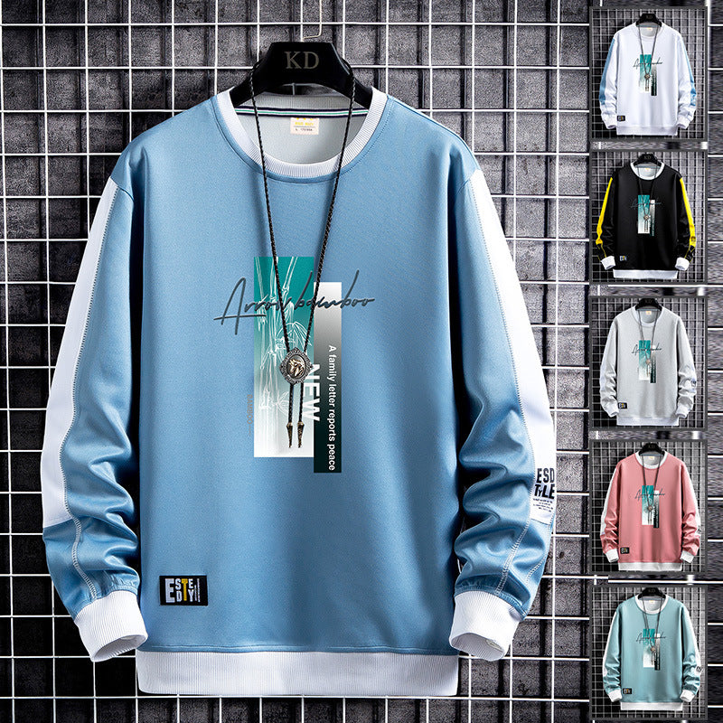 Herren Sportlich‑urbanes Rundhals‑Sweatshirt mit Kontrastärmeln, gerippten Bündchen & frontalem Grafikprint Drune