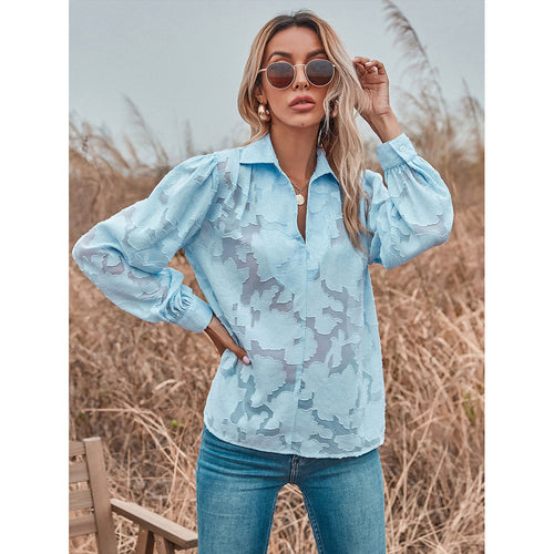 Damen Bluse mit ballonförmigen Ärmeln und floralem Design Drune