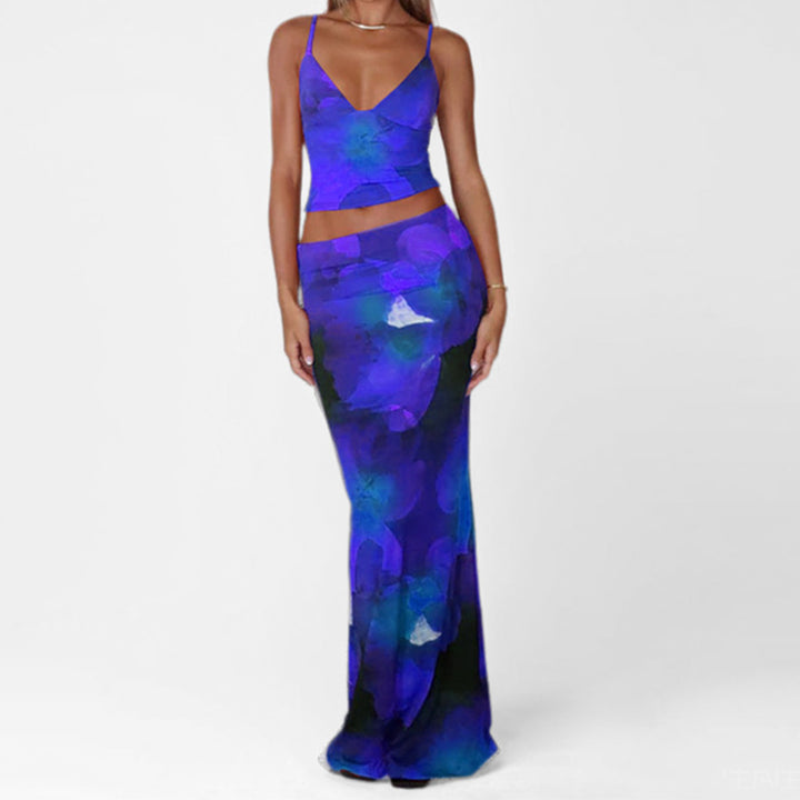 Damen Floral Geschmeidiges Ensemble mit Spaghettiträgern Drune