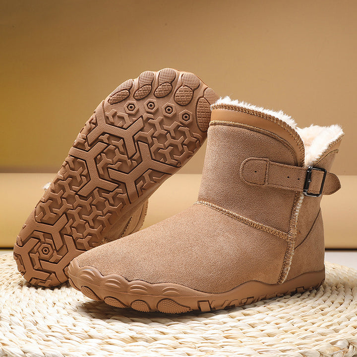 Damen Winterstiefelette mit Kunstfellfutter, rutschfester Profilsohle und verstellbarem Schnallenriemen Drune