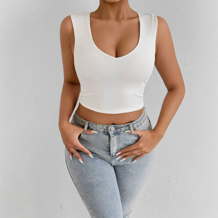 Damen figurbetontes Crop-Top mit tiefem V-Ausschnitt Drune