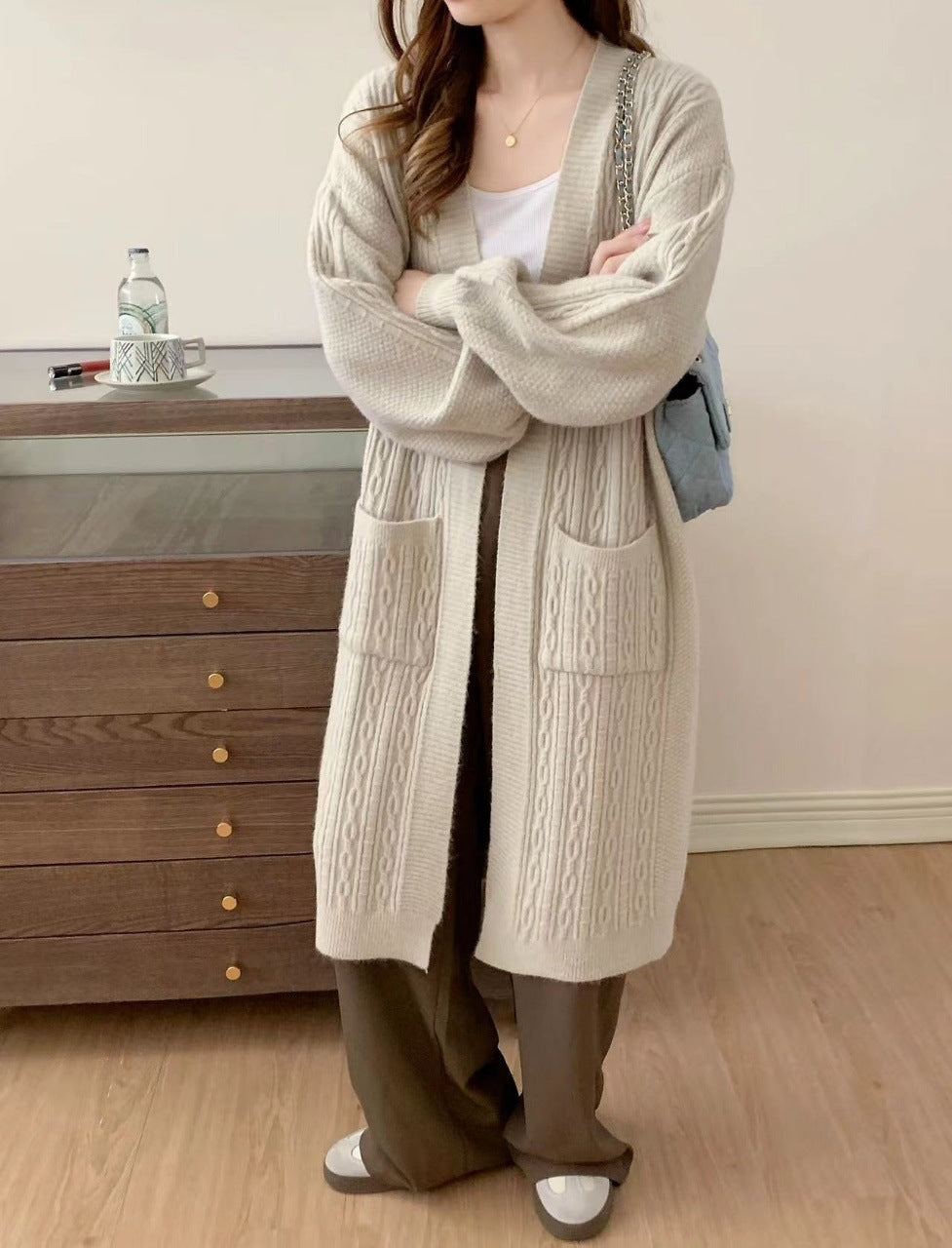 Damen Gemütliche Strickjacke mit Taschen Drune
