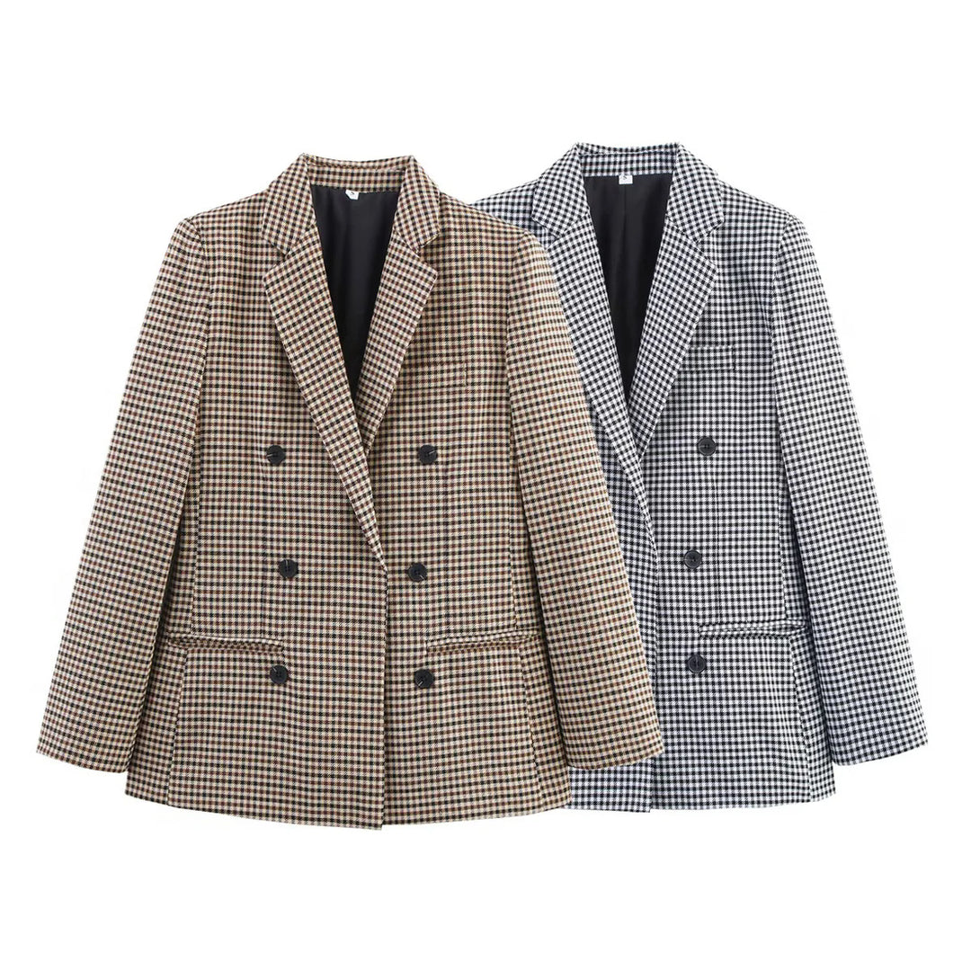 Damen nan taillierter Longblazer im Doppelreiher mit Reverskragen und Pattentaschen Drune