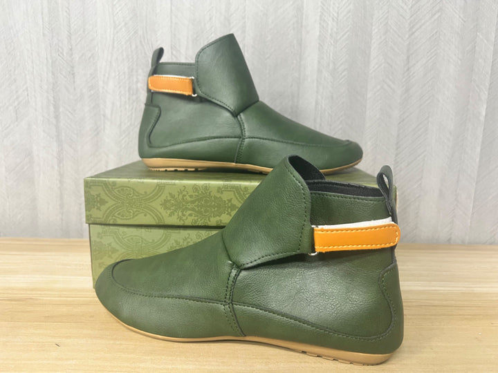 Unisex nan knöchelhohe Lederimitat-Boots mit Klettverschluss und rutschfester Gummisohle Drune