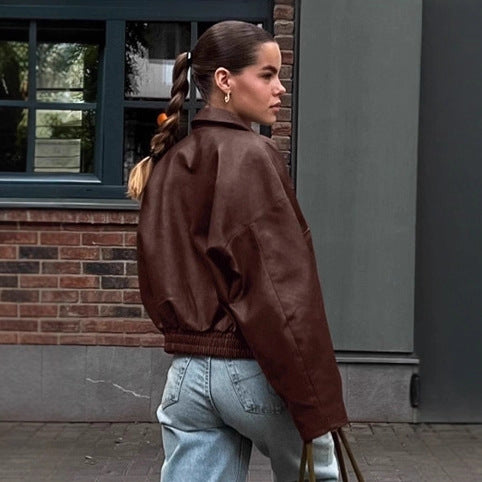 Damen Kunstlederjacke im leicht Oversized-Schnitt mit praktischen Taschen und elastischer Taille Drune