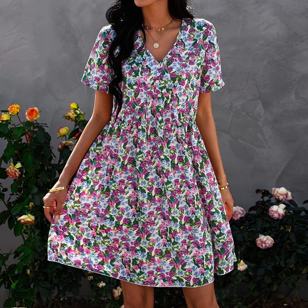Damen Shift-Kleid mit floralem Schnitt und V-Ausschnitt Drune