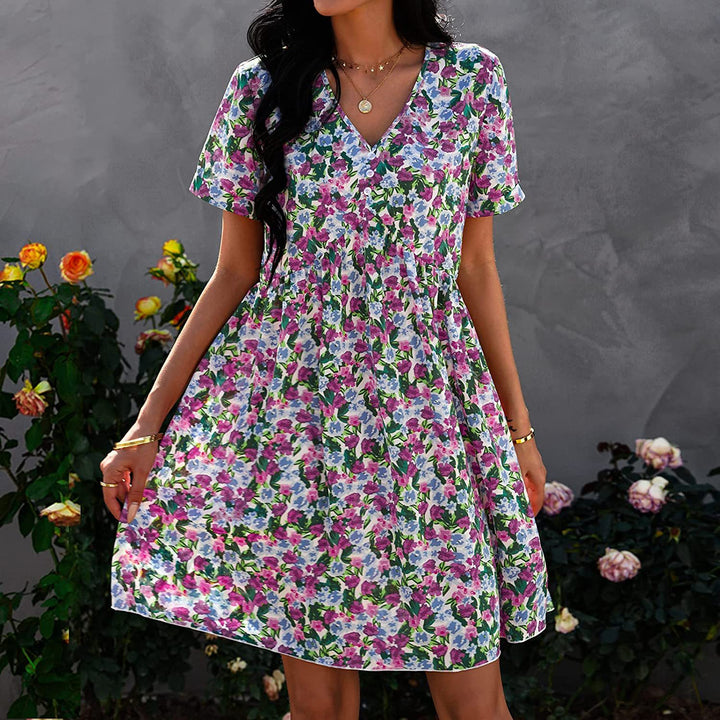 Damen Shift-Kleid mit floralem Schnitt und V-Ausschnitt Drune