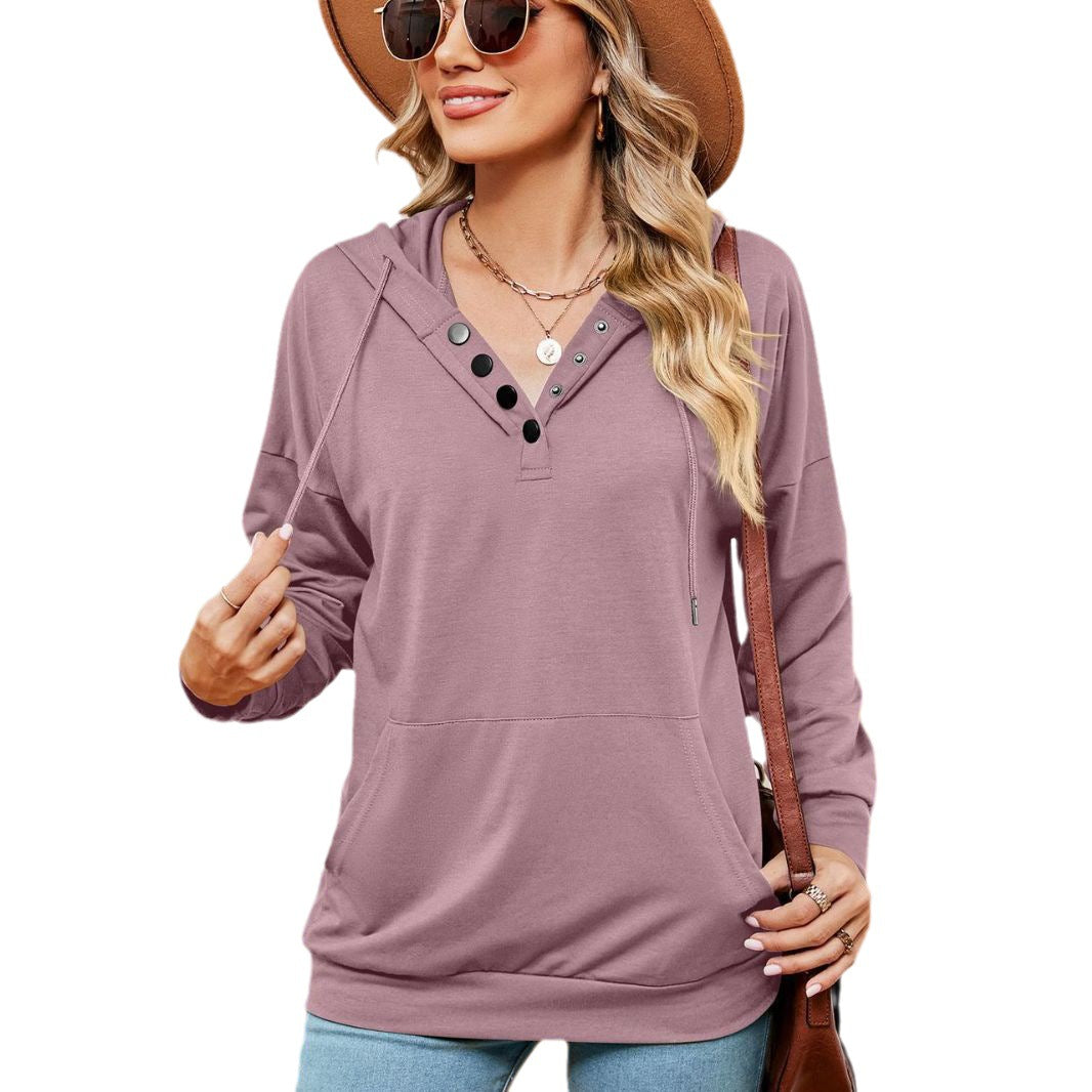 Damen Kapuzenpullover mit modischen Knopfdetails Drune