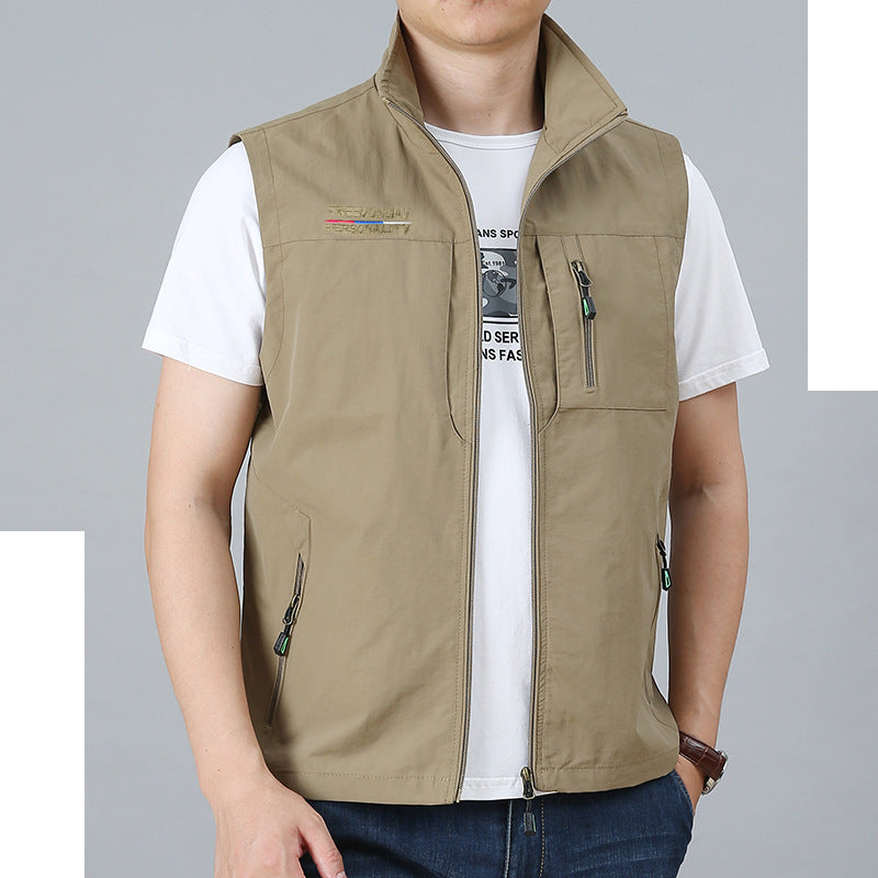 Herren Leichte Multifunktionale Outdoor-Weste mit Reißverschlusstaschen und Stehkragen Drune