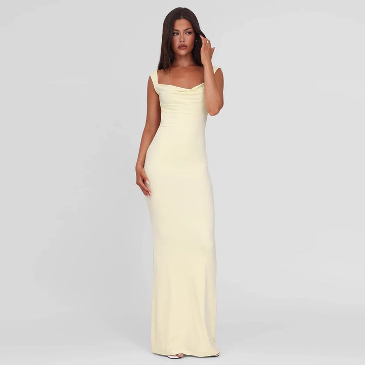 Damen Elegantes Maxikleid mit tiefem Ausschnitt und hochwertigem Stoff Drune