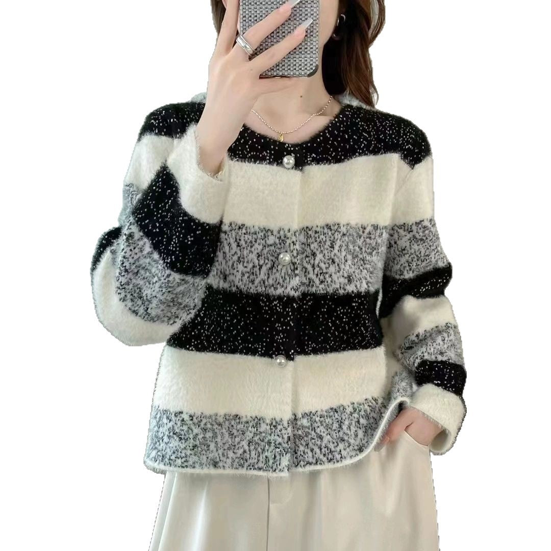 Damen Kuschelige Strickjacke mit Perlknöpfen Drune