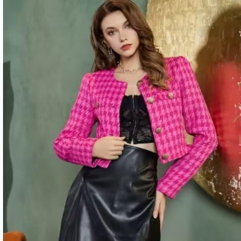 Damen Kurze Bouclé-Jacke mit elegantem Karomuster Drune