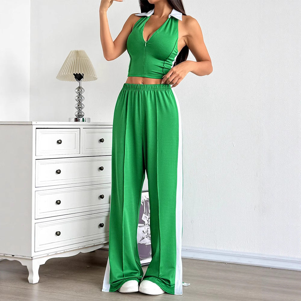 Damen Zweiteiliges Set mit cropped Oberteil und weit geschnittener Hose Drune