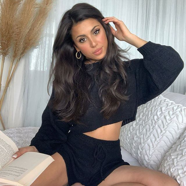 Damen lässiges Shorts- und Sweater-Set mit weitem Schnitt und Kordelzug Drune
