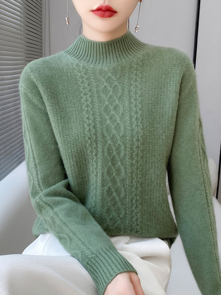Damen Weicher Zopfstrick-Mockneck-Pullover mit leichtem Mohair-Effekt Drune