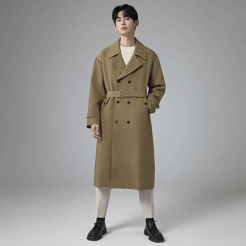 Herren Maxilanger Trenchmantel mit taillierendem Gürtel und minimalistischer Silhouette Drune