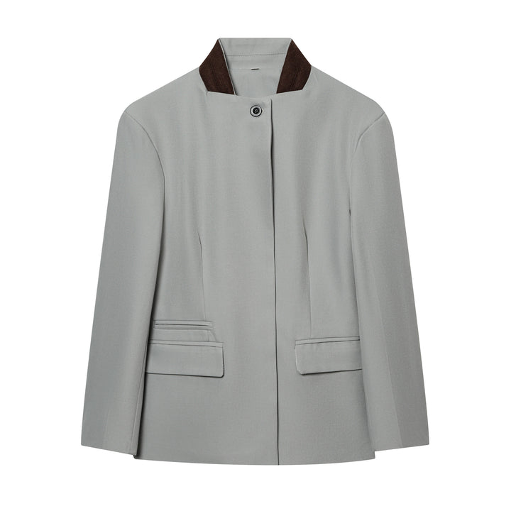 Damen Kurzblazer im minimalistischen Clean‑Look mit Stehkragen und verdeckter Knopfleiste Drune