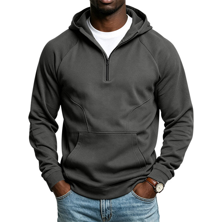 Herren Kapuzenpullover mit Kurzreißverschluss, Kängurutasche und Raglanärmeln Drune