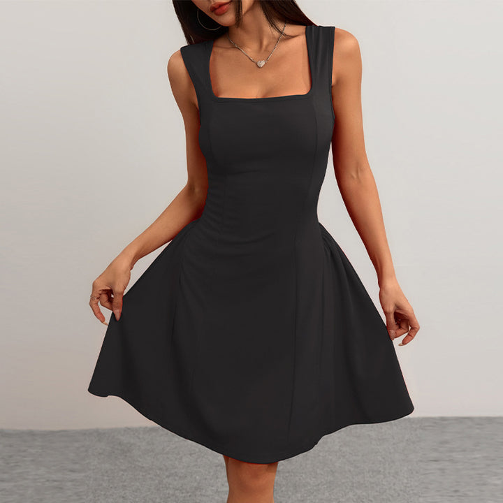 Damen A-Linien Kleid mit quadratischem Ausschnitt und gefüttertem Rock Drune