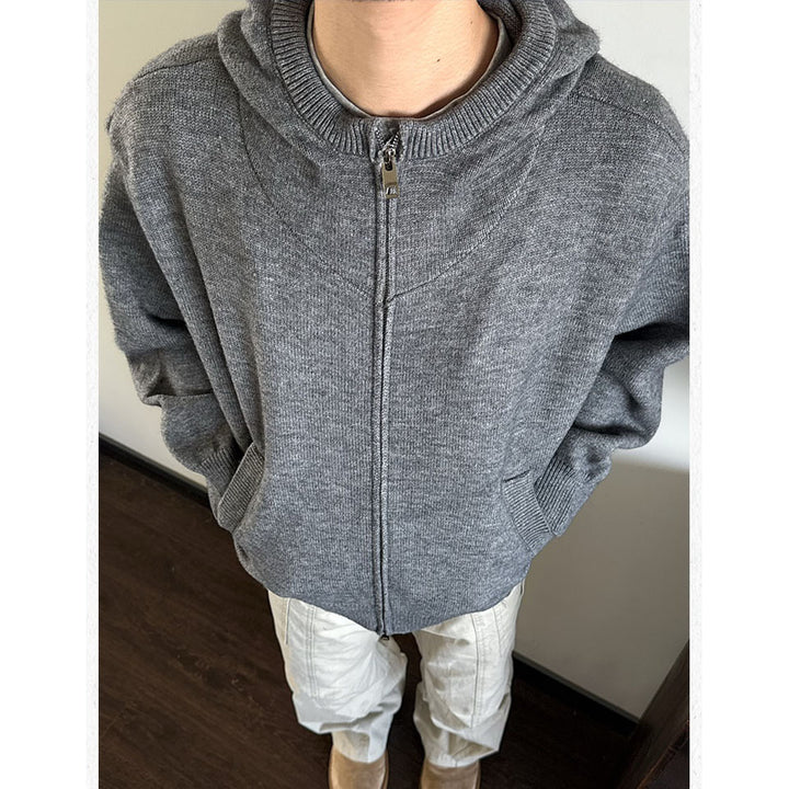 Herren Modische Strickjacke mit Kapuze Drune