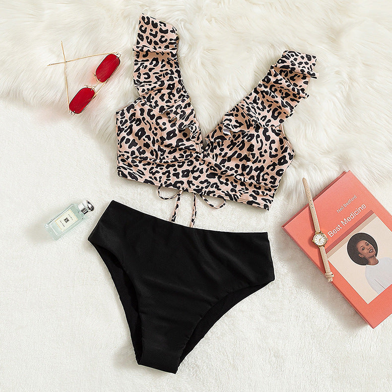 Damen Bikini-Set mit Rüschen und modischem Leo-Muster Drune