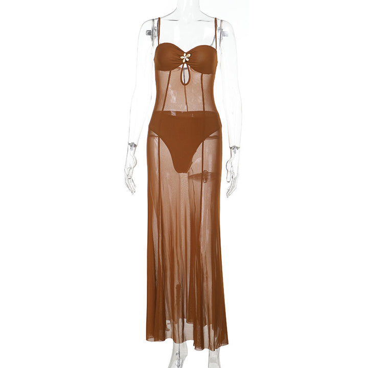 Damen Bikini-Überwurfkleid mit dekorativem Ausschnitt und transparentem Design Drune