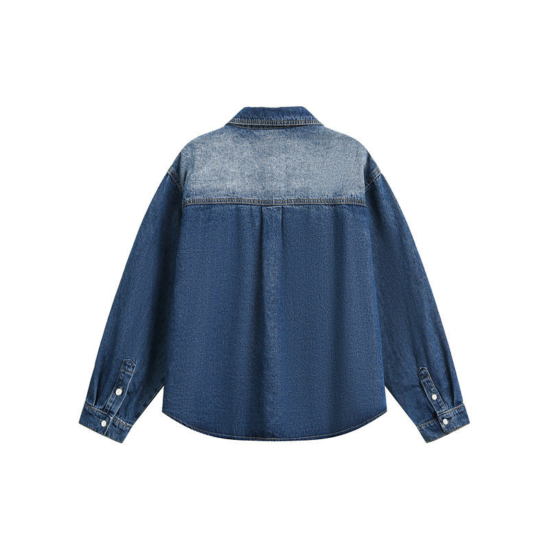 Unisex Oversized Denim-Hemdjacke im Vintage-Wash mit aufgesetzten Brusttaschen Drune
