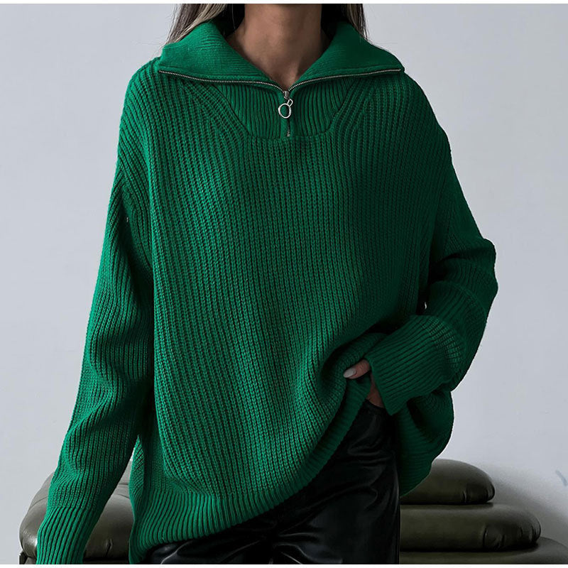 Damen Hochwertiger Pullover mit modernem Kragen und Reißverschluss Drune