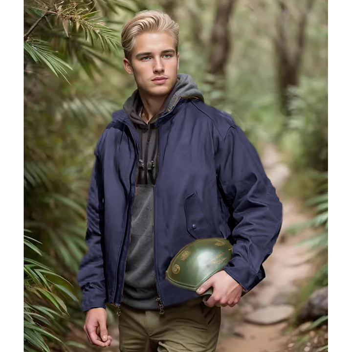 Herren funktionale Outdoor-Jacke mit verstellbarem Kapuzenkragen und praktischen Reißverschlusstaschen Drune