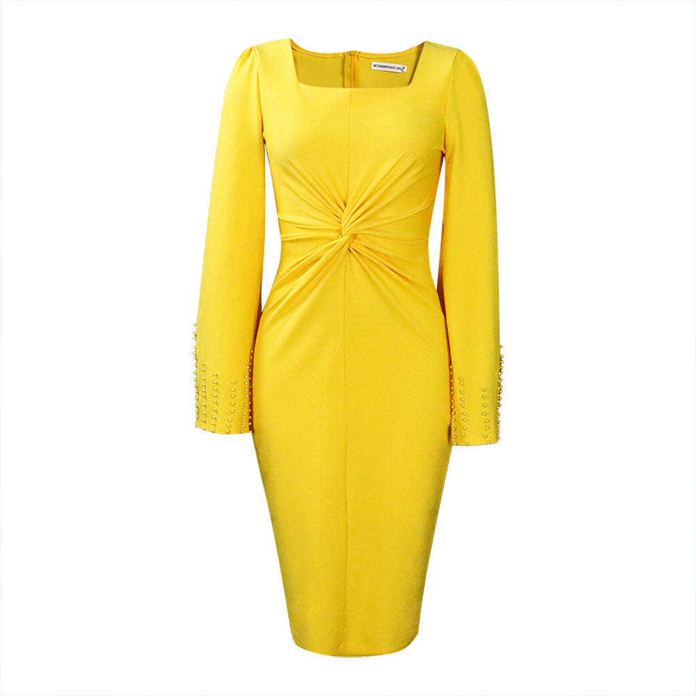 Damen figurbetontes Kleid mit stylischem Bindegürtel und eleganten Ärmeln Drune