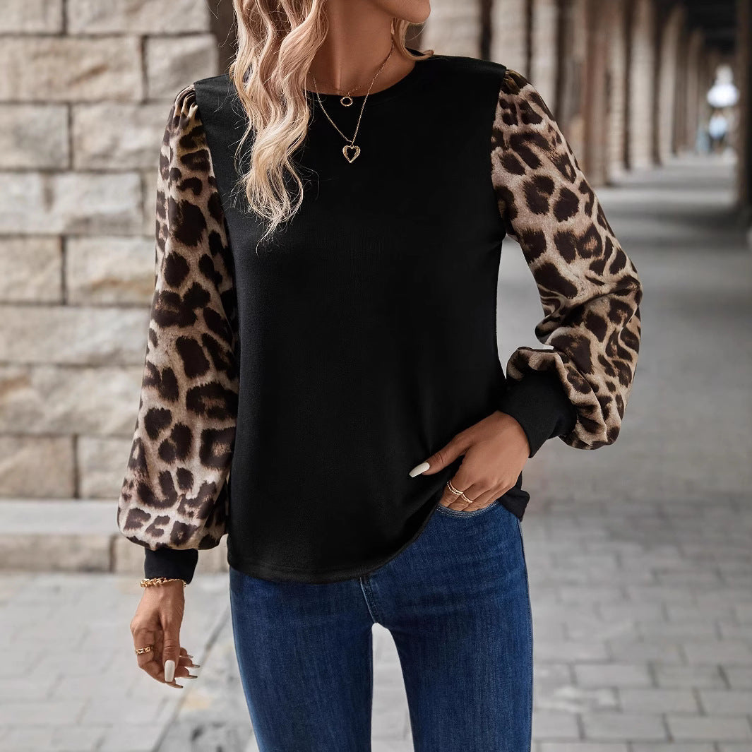 Damen Sweatshirt mit Chiffon-Ballonärmeln und Leo-Print Drune
