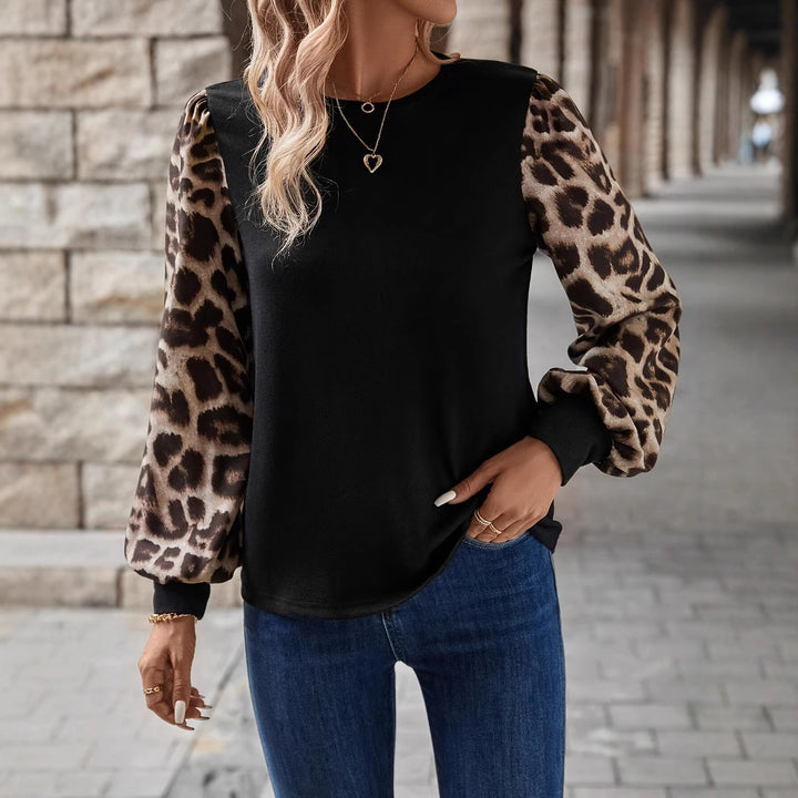 Damen Sweatshirt mit Chiffon-Ballonärmeln und Leo-Print Drune