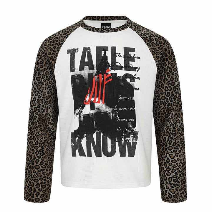Damen Langarmshirt im Raglanstil mit Leopardenärmeln und Waffelstruktur Drune