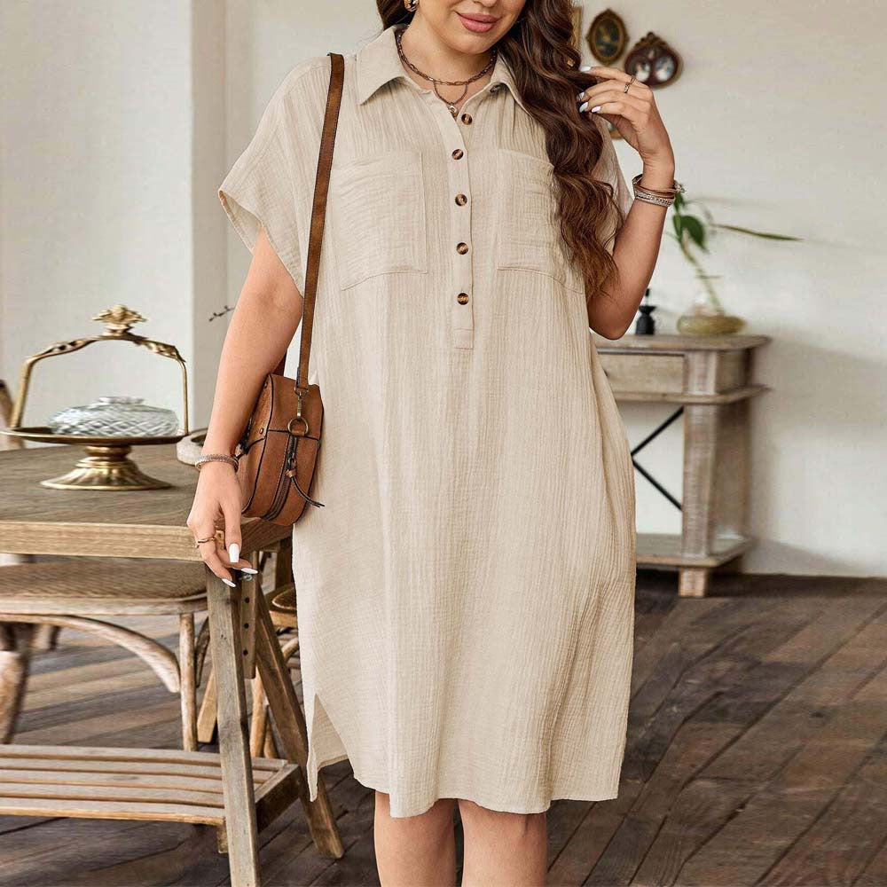 Damen lässiges Hemdblusenkleid mit Knopfleiste und zwei Taschen Drune
