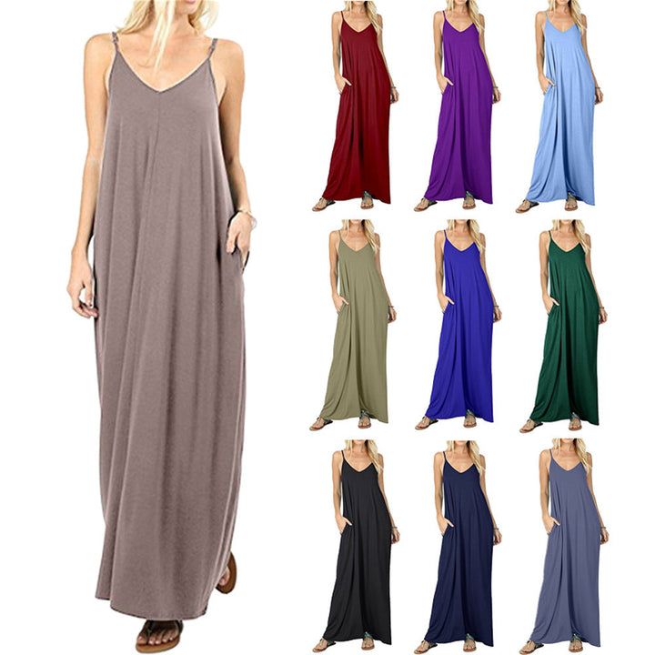 Damen Maxikleid mit verstellbaren Trägern und seitlichen Taschen Drune