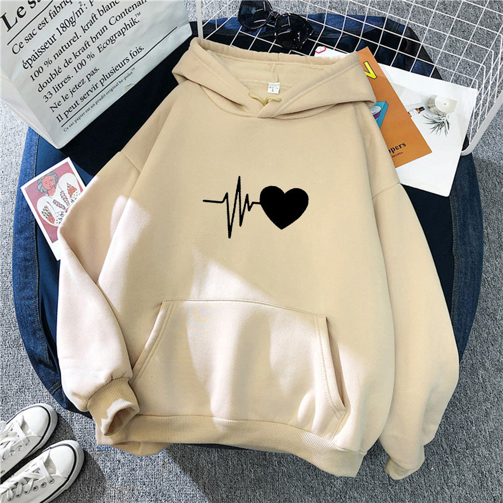 Damen Kapuzenpullover mit Herzschlagmotiv Drune