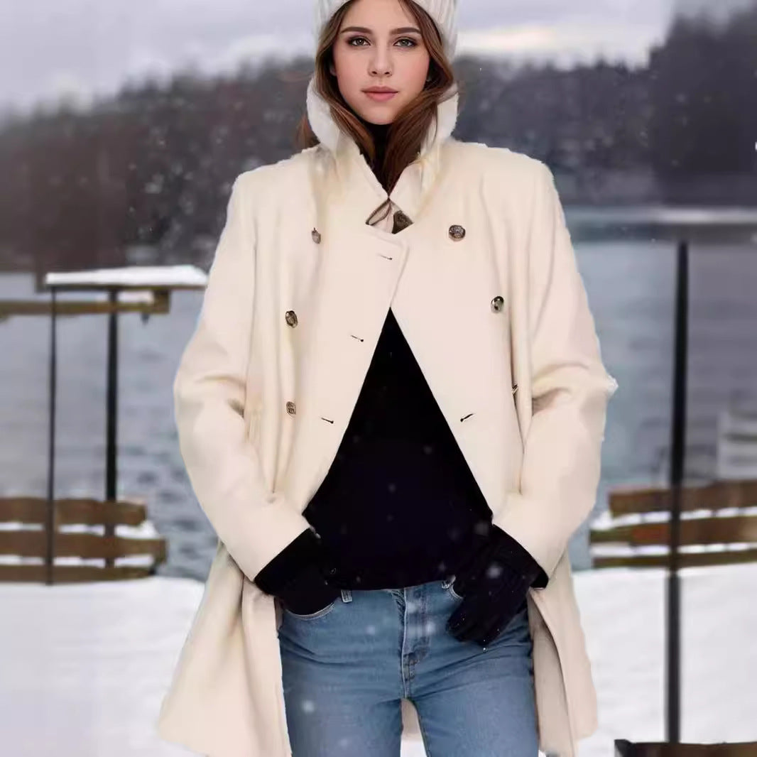Damen eleganter Duffle-Mantel mit doppelter Knopfleiste und luxuriösen Details Drune