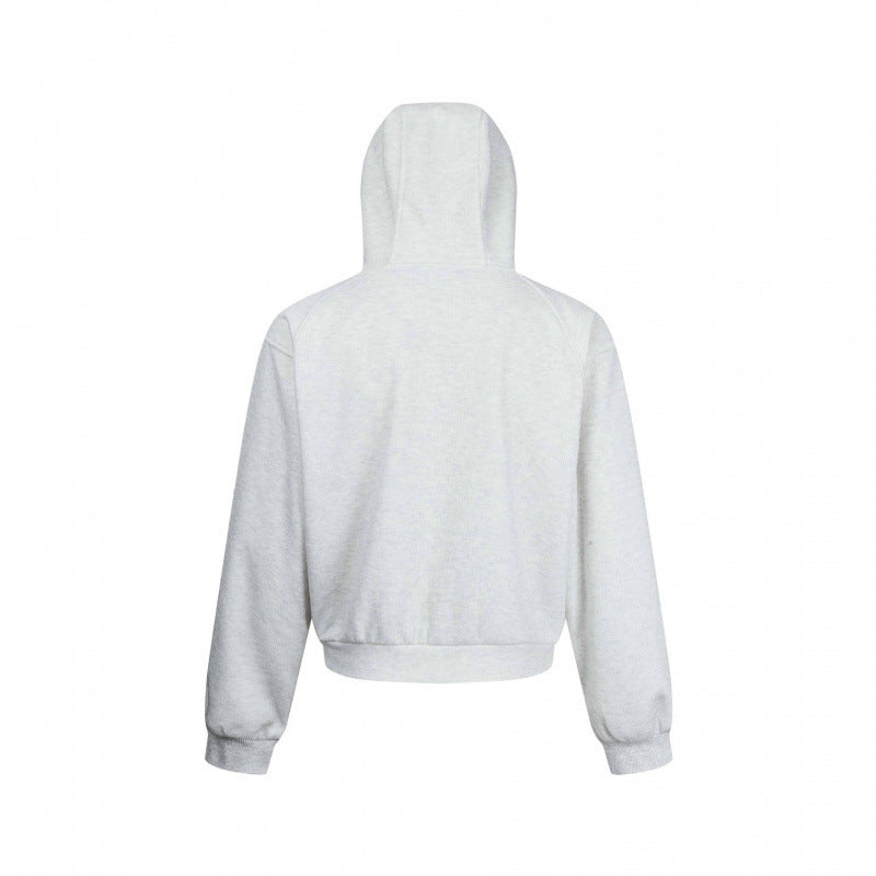 Unisex Kurzer Kapuzen-Zippullover aus French Terry mit Raglanärmeln und verdeckten Eingrifftaschen Drune