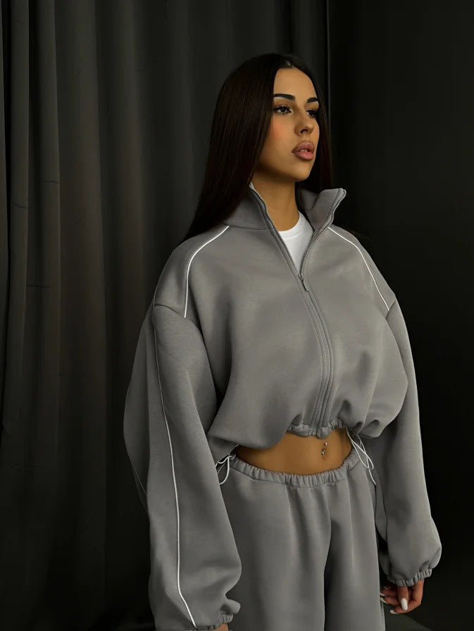 Damen Sportlicher Hoodie aus weichem Fleece mit hohem Kragen und elastischem Bund Drune